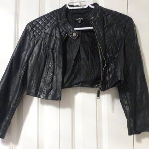 BEBE black faux leather cropped jacket with quilted detailing